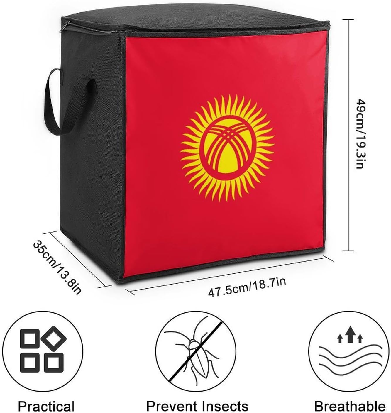 Kyrgyzstan Kyrgyz Flag Yellow Sun Large Comforter Blanket Storage Bags Bins 70L Closet Organizer with Handles