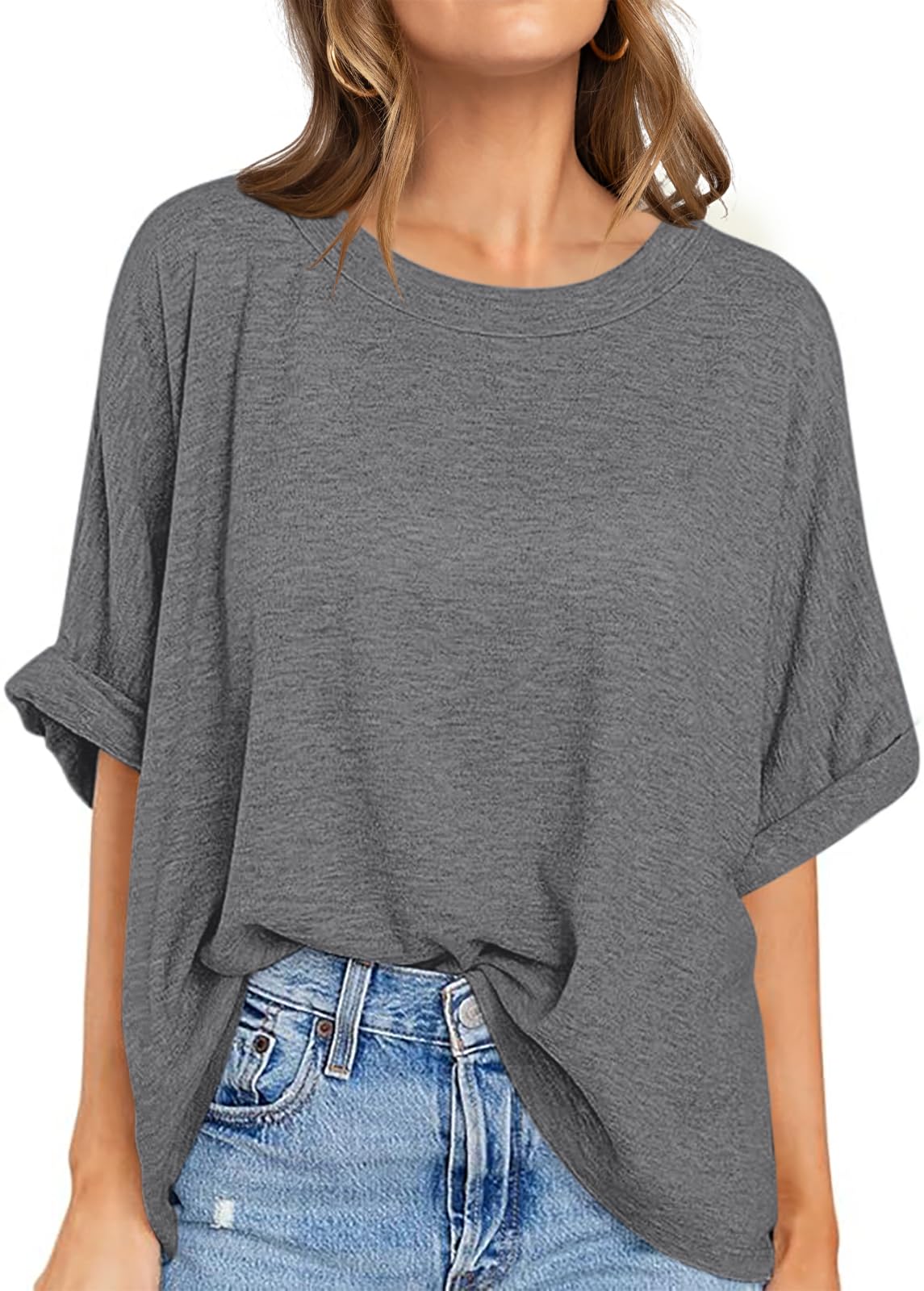 UEU Women Oversized T-Shirt Loose Fit Workout Tops Short Sleeve Gym Basic Tee Shirt