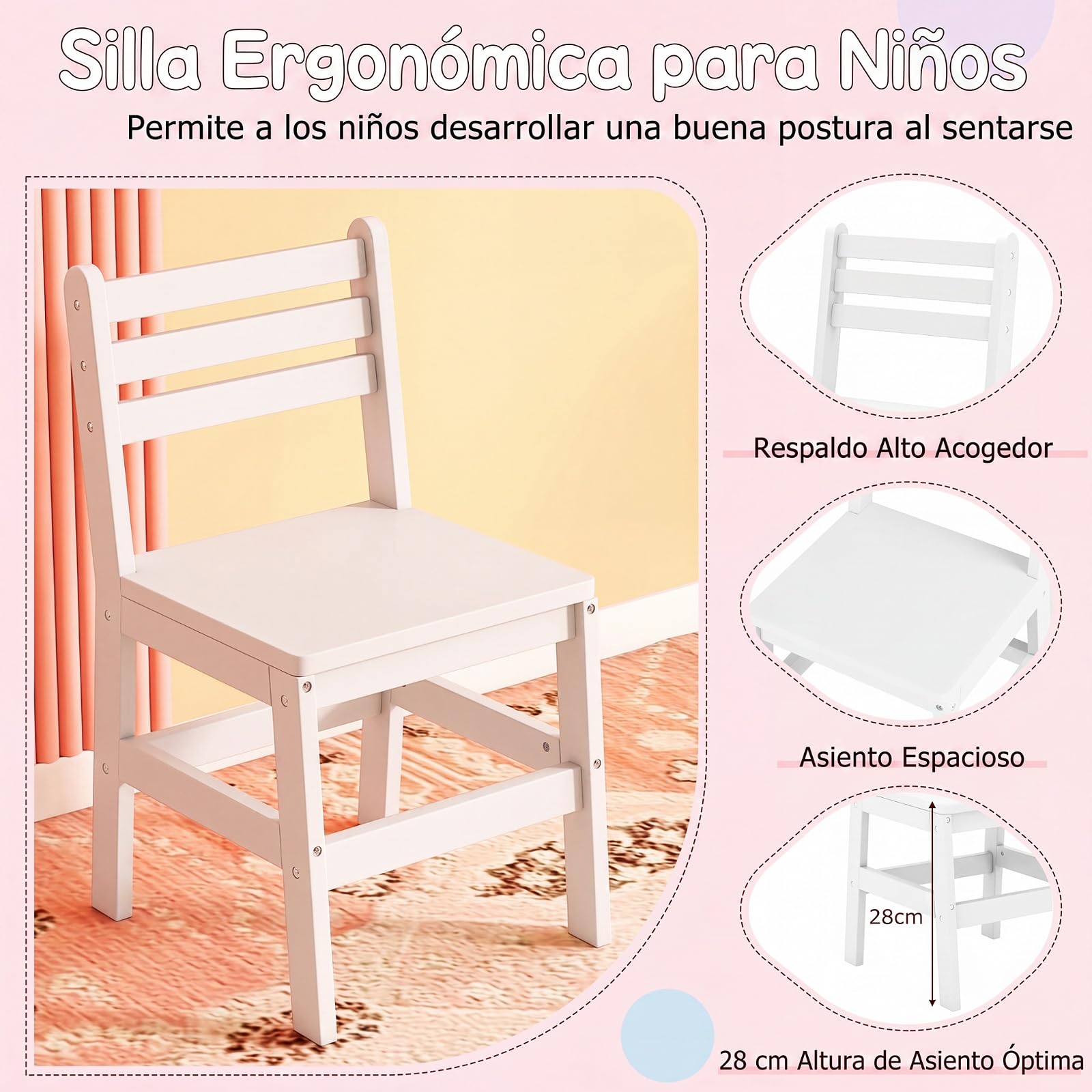 GOPLUS Tocador y Silla Infantil para Niños de 3+ Años (Blanco) | Tocador para Niñas con Espejo Iluminado, Estantería de 2 Niveles, Cajón, Silla Cómoda, Mesa de Maquillaje de Princesa
