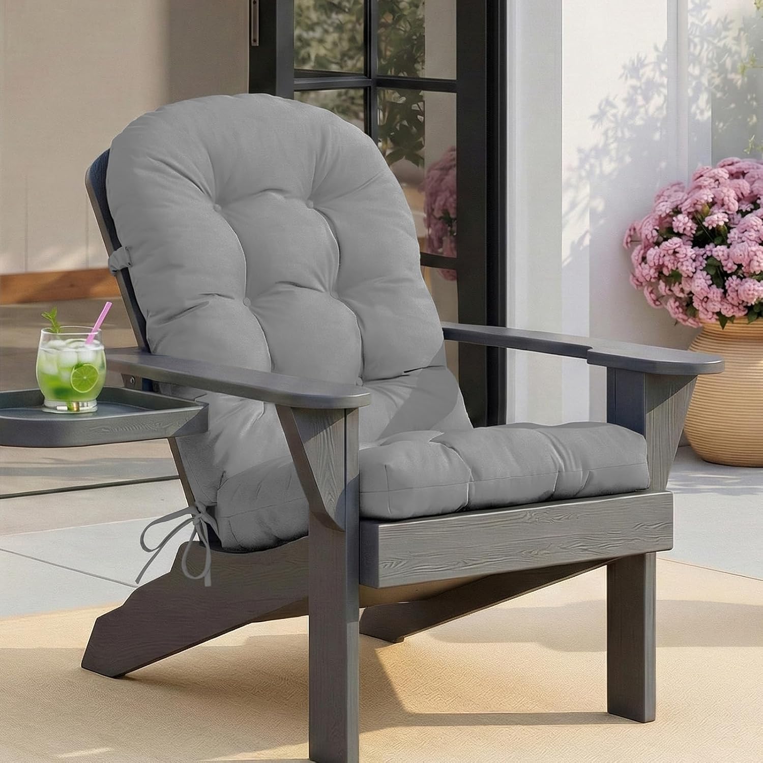 Adirondack Chair Cushion 44"x19"x4", High Back Rocking Chair Cushion Non-Slip, Thick Waterproof Patio Chair Cushions for Outdoor Indoor, UV Resistant One-Piece Glider & Porch Rocker Cushion, Grey