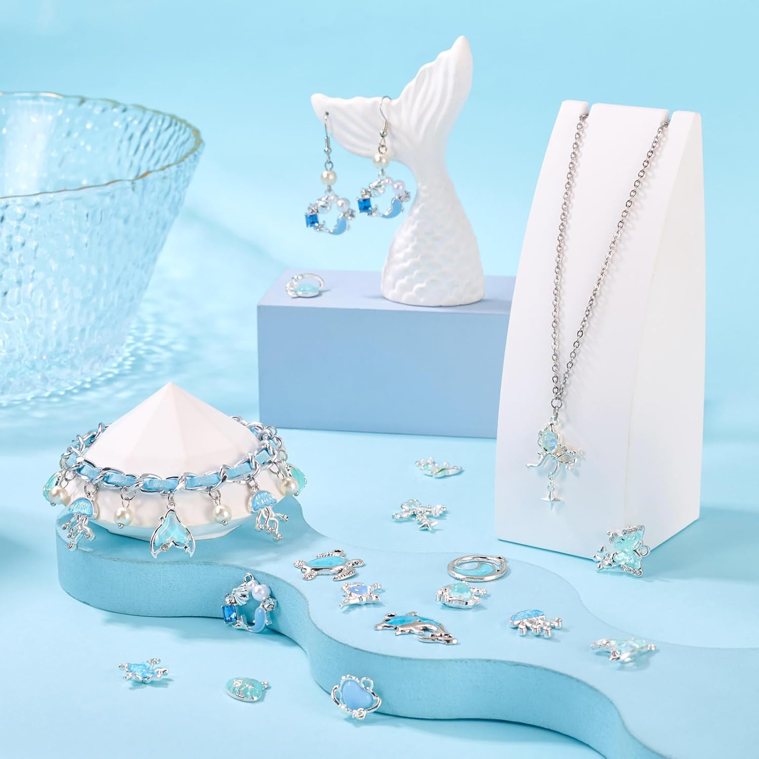 Craftdady 30pcs Ocean Animals Bracelet Charms Dolphin Waves Turtle Dangle Earring Charms Blue Alloy Rhinestone Enamel Metal Pendants 13-32 mm for DIY Craft Necklace Jewelry Making - Image 2