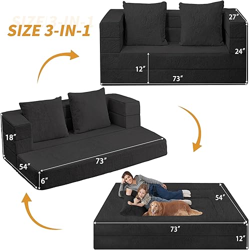 Miniatura 3 de Cama humana gigante para perro, cama 3 en 1 para perro de tamaño humano con funda de piel sintética lavable, cama grande plegable para mascotas con