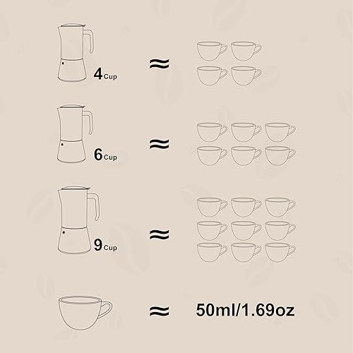 Miniatura 5 de wedrink Cafetera de café expreso, 9 tazas de café expreso, olla moka de acero inoxidable para estufas de greca, inducción, eléctricas y de gas (15