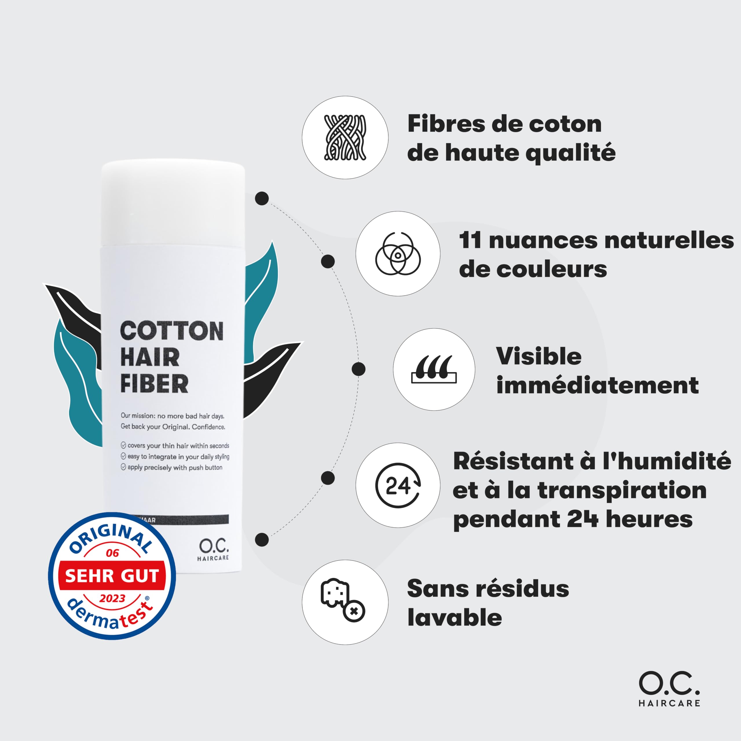 O.C. HAIRCARE Cheveux dispersés pour épaissir les cheveux - Pour les zones chauves en haut et en arrière - Recommandé par les salons - 11 couleurs - Cheveux résistants