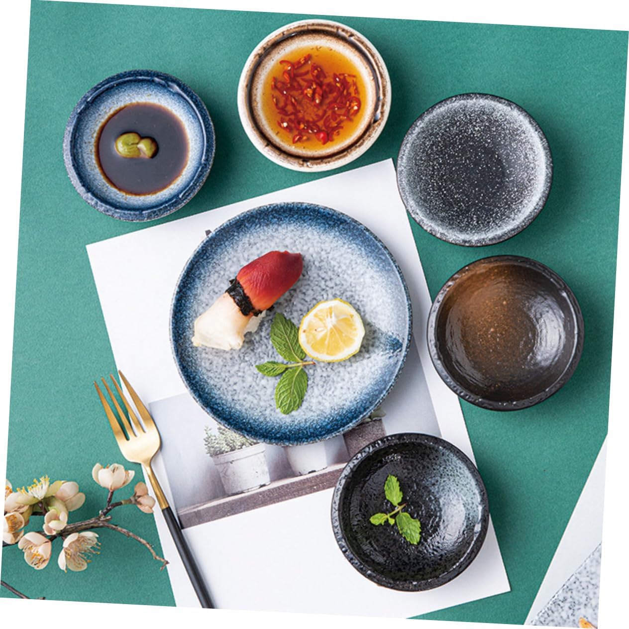 Cabilock 5pcs Dip Dish Ceramic Sauce Dishes Condiment Plates for Home and Restaurant