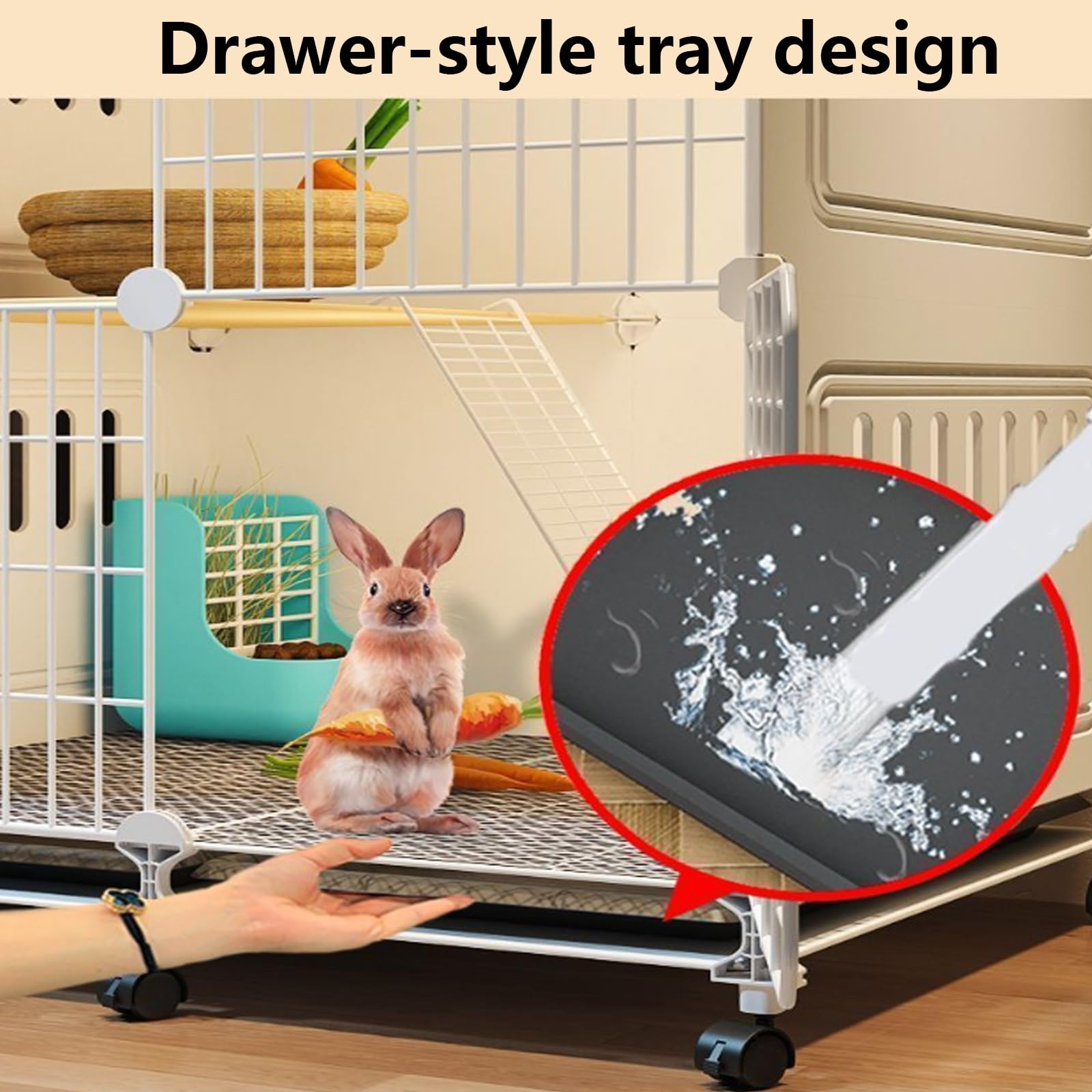 Jaula para Conejos Interior con Bandeja Jaulas para Mascotas Multifunctional Casa Conejo con Ruedas Diseño Ventilado Y Transpirable(White,74 * 47 * 47cm)