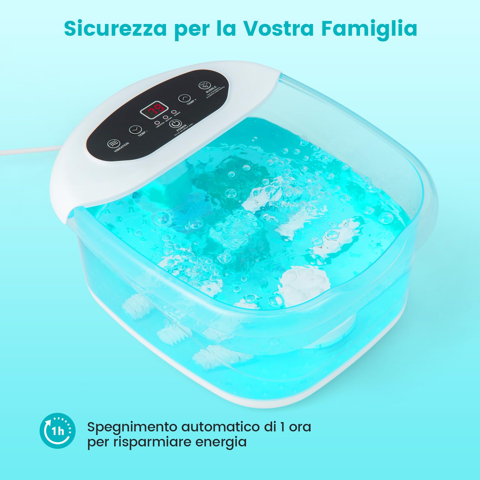 COSTWAY Pediluvio Massaggiatore per Piedi, Idromassaggiatore Plantare con Funzione Riscaldamento Bolle, Spegnimento Automatico, Pietra Esfoliante e Rulli Massaggianti, 33x39x18 cm (Azzurro)