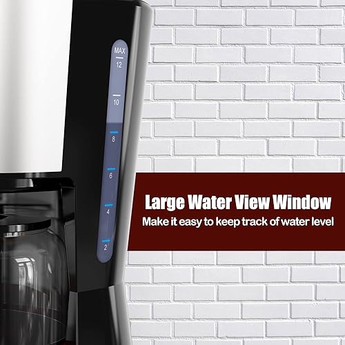 Miniatura 7 de Bemona Cafetera programable de 12 tazas cafetera de goteo con jarra de vidrio y filtro permanente control de fuerza ventana de agua grande cafetera