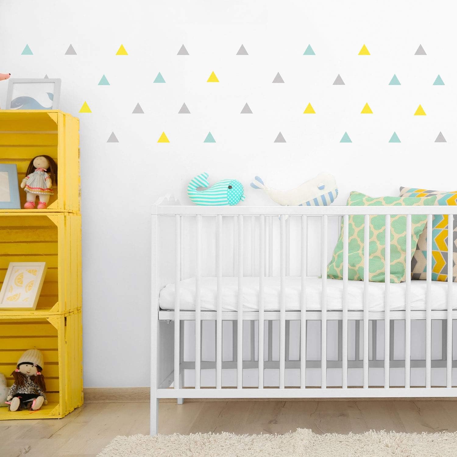 Triangle wall stickers, Light Grey, Yellow and Aqua