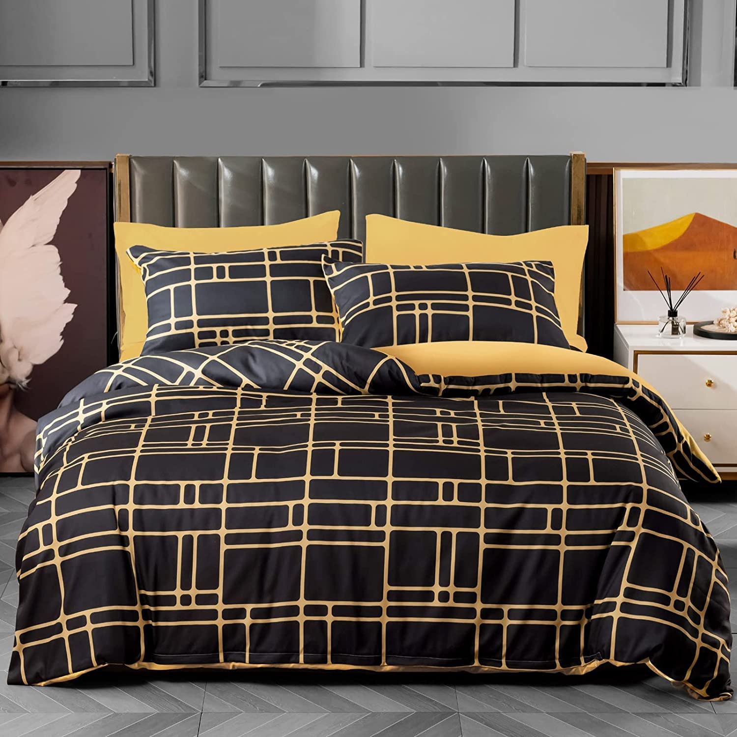 Pamposh 3 Pcs Single Duvet Cover Set with Matching Black Single Fitted Sheet 40 cm Extra Deep Pocket - UltraSoft Breathable Premium Microfibre Reversible Quilt Cover Bedding Set For All Seasons - 4