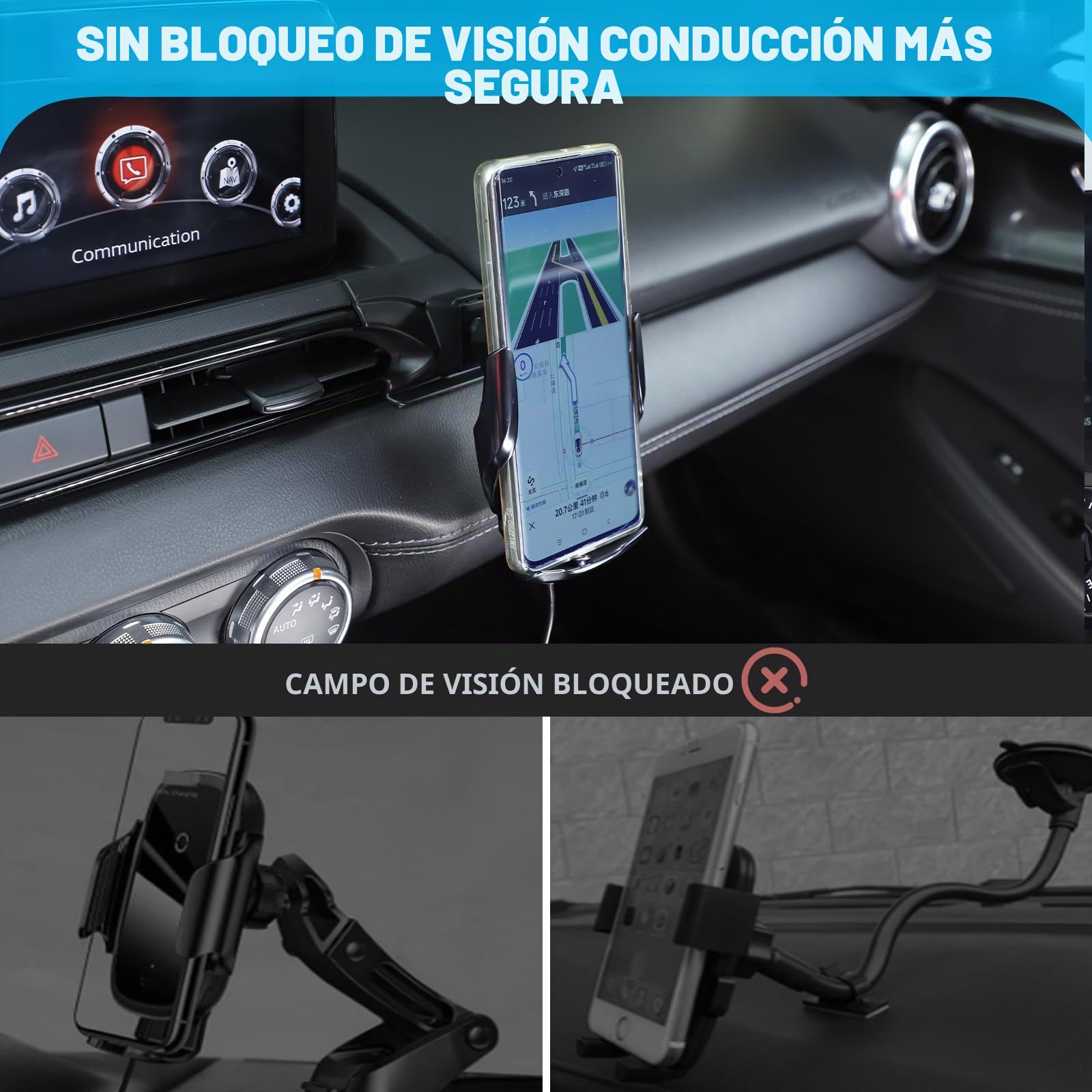 Soporte de teléfono de coche para Mazda MX-5 ND 2016-2024, rejilla de ventilación central, lado derecho, giratorio, soporte fijo para teléfono móvil para coche, apto para iPhone, Android y smartphones