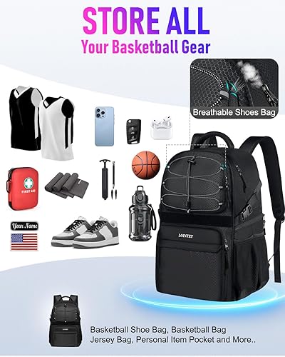 Miniatura 2 de Mochila de baloncesto con compartimento para zapatos, accesorios de baloncesto grande, bolsa deportiva