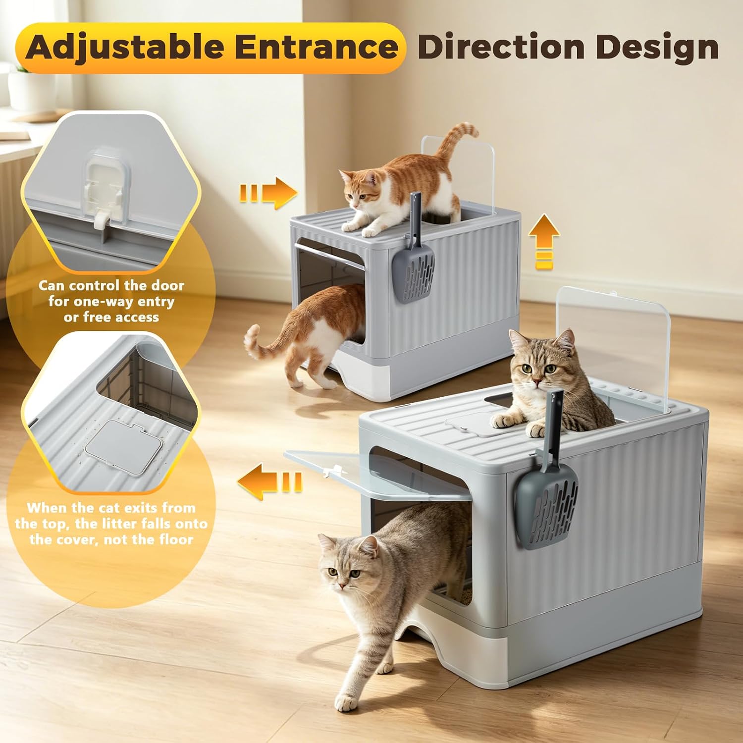 Covered Enclosed Stainless Steel Cat Litter Box,Top Lid with Door(Dog Proof Cat Litter Box),Includes Litter Scoop, Odorless Design, Large Capacity Suitable for Kitten,Medium Cats