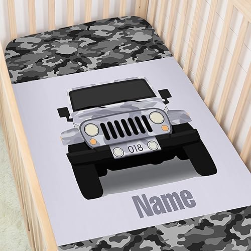 Sábana bajera personalizada para cuna de bebé niño con nombre, sábanas bajeras estándar personalizadas para cuna, colchón de camuflaje para cuna de
