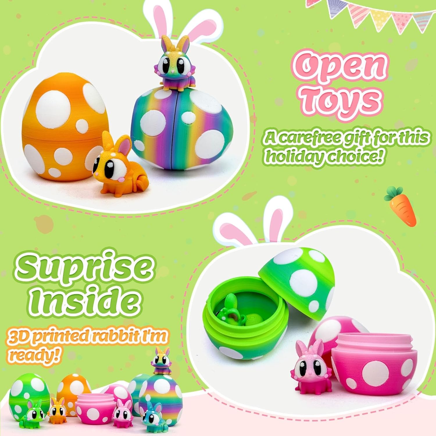 5PCS 2.4inch Prefilled 3D Printed Animals and Easter Eggs,Decorative Mini 3D Printed Full Articulated Flexible Toys for Kids Gifts,Basket Stuffers,Party Favors, Desk Decor (5PCS)