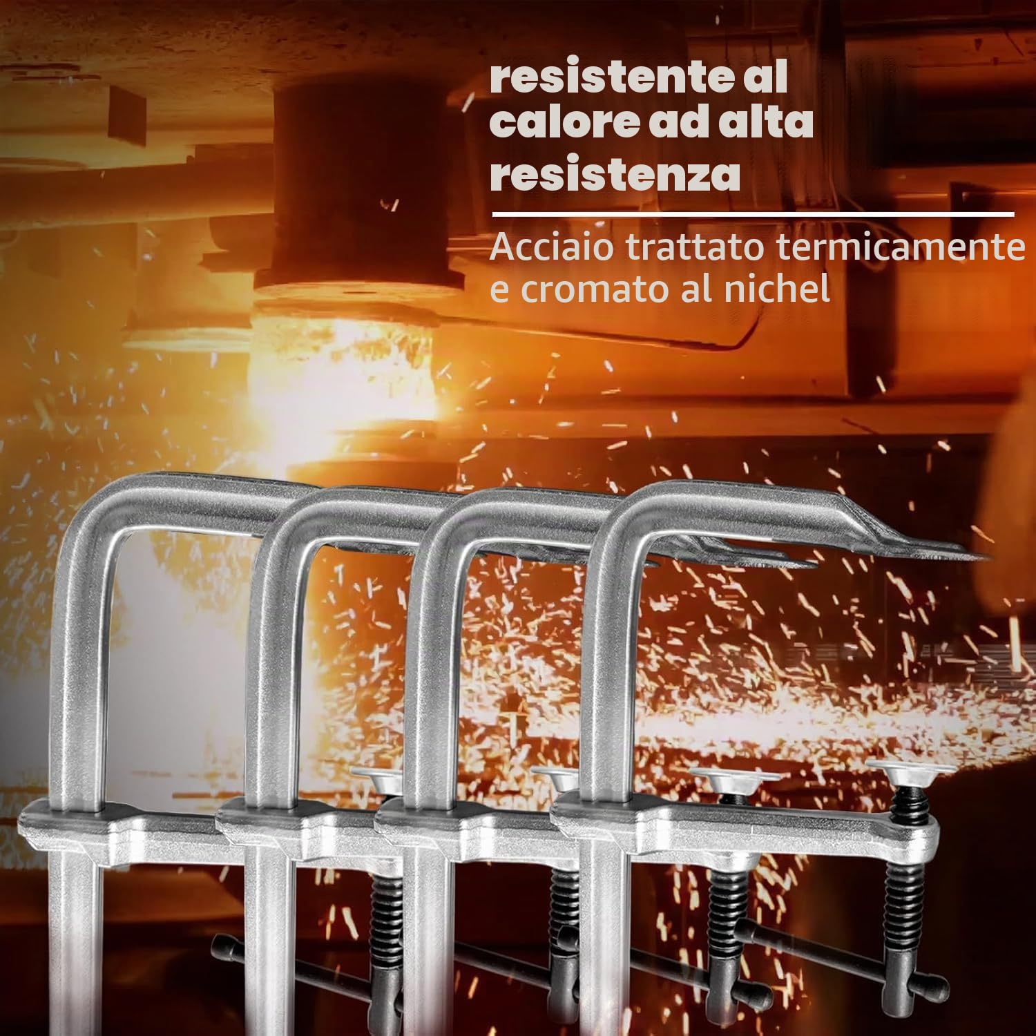 4 Pezzi Morsetto a vite, Morsetti a F in Acciaio Forgiato da 300mm, profondità della gola 120 mm, per saldatura, lavorazione del legno e lavorazione dei metalli