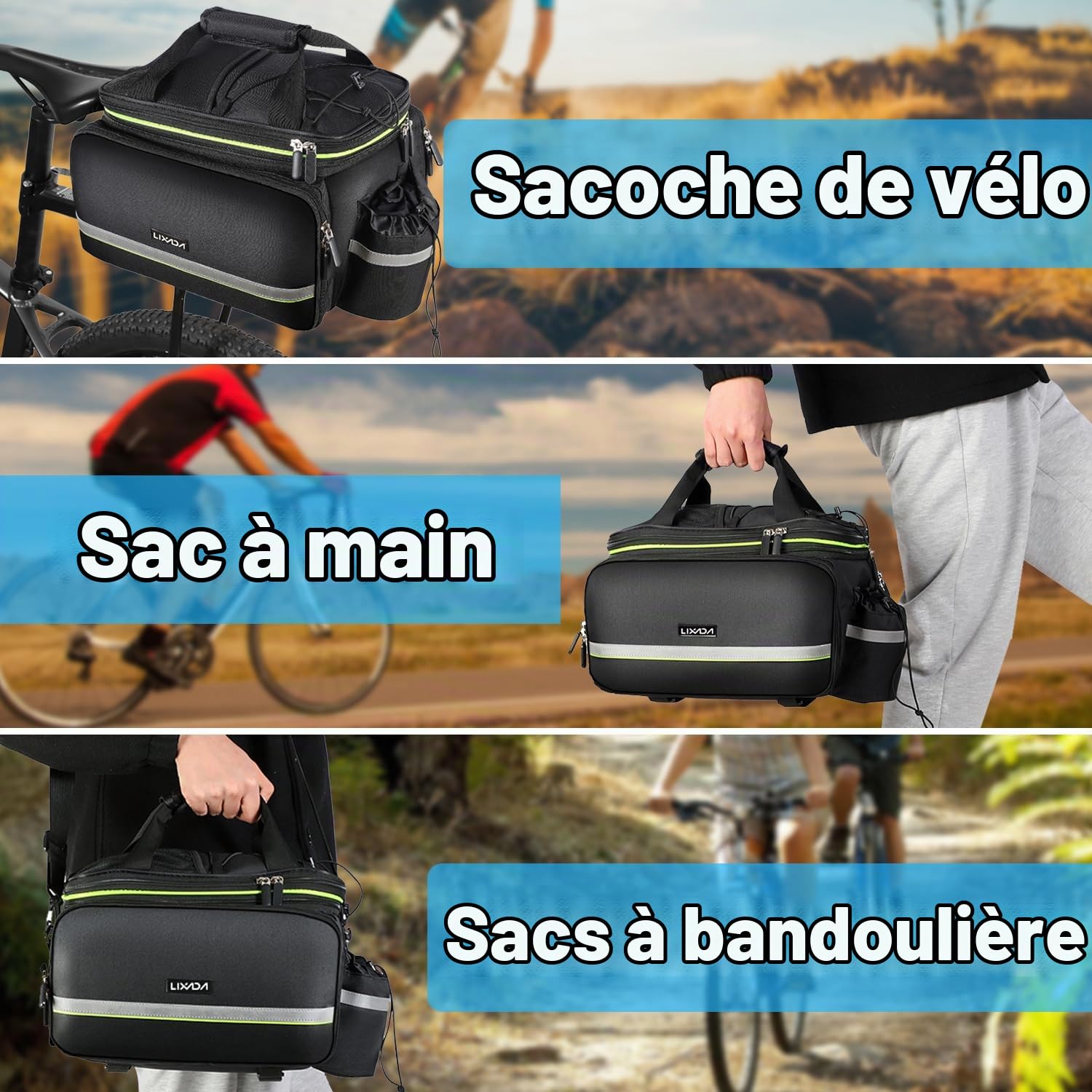 LIXADA 20-35L Sacoche Porte-Vélos Arrière Impermeable Vélo Coffre Sac Voyage Porte-Bagages Selle Siège Sacoches Sac 380 * 260 * 240mm Résistant à l'usure Solide