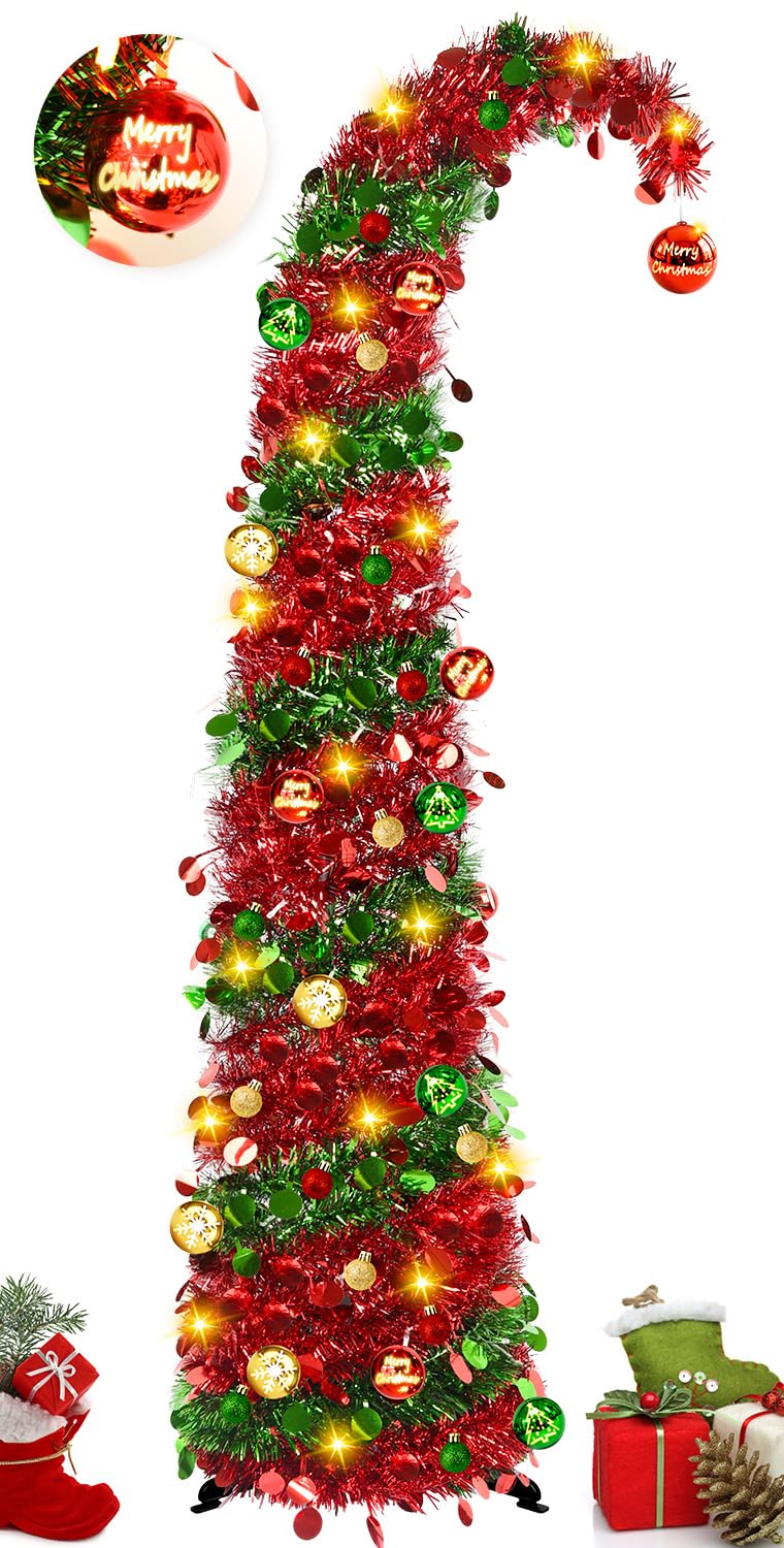5ft Christmas Tree Collapsible Pop-up Tree with Light & 30 Christmas Balls — image 1