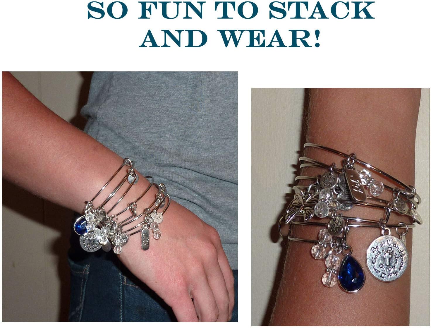 Hidden Hollow Beads Women's Made In USA Stainless Steel Message Charm Expandable Wire Bangle Bracelet, Popular, Stylish and Trendy, Arrives in a Gift Bag. - Image 2