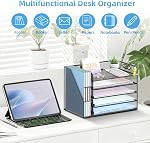 SUPEASY 5-Tier Desk Organizer with File Holder, Desk Organizers and Accessories, Paper Organizer for Desk, Mesh Desktop File Organizer, Workspace Organizers for Office School Home, Black