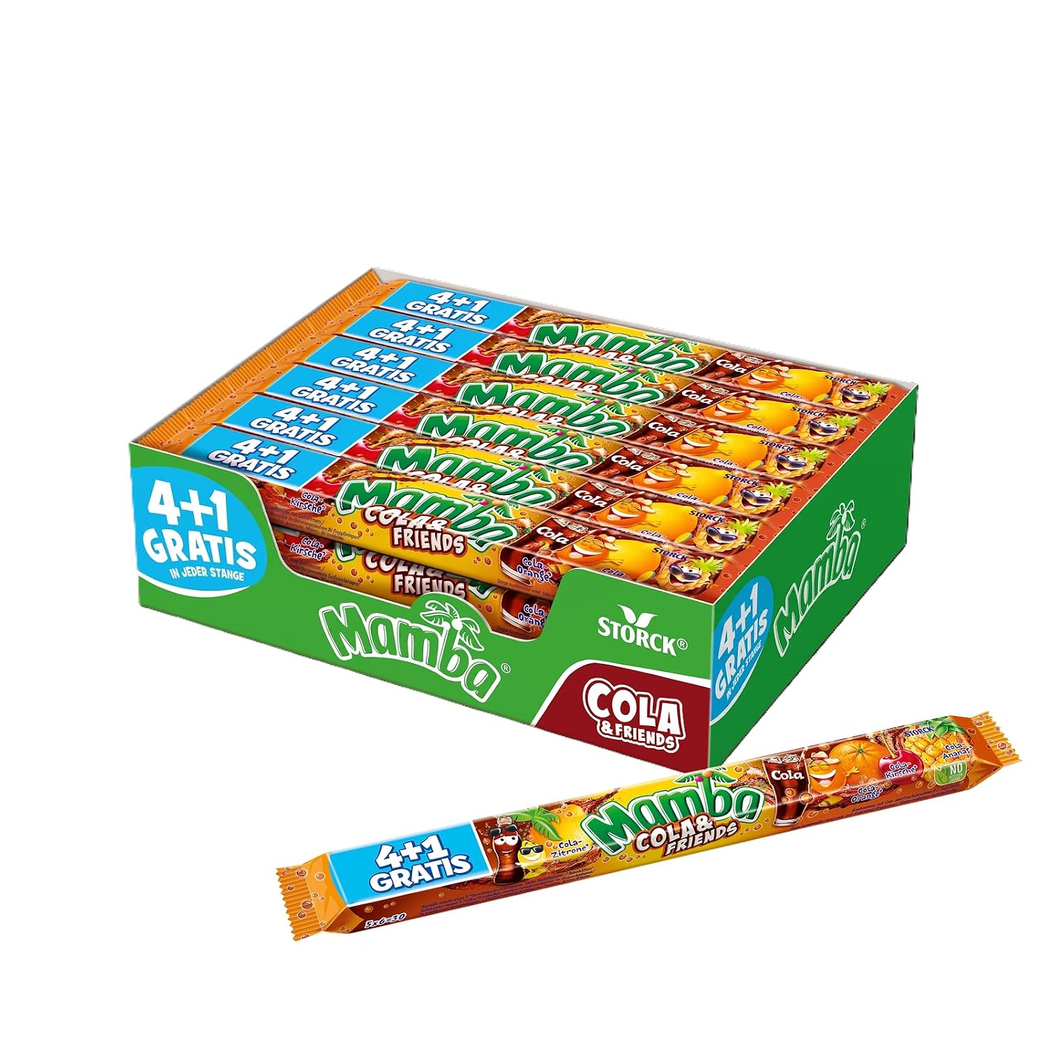 🔥 STARKER PREIS (-40%) Mamba Cola & Friends, Frucht- & Cola-Kaubonbons - 24 x 4(+1)er Stange
