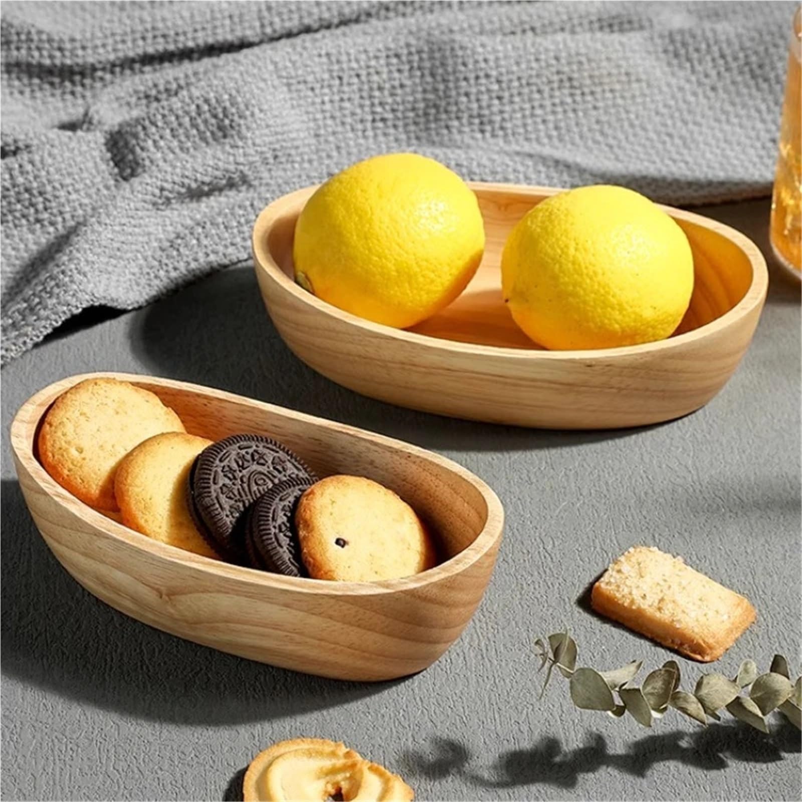 Frutero Madera Ensaladera de madera maciza gruesa con forma barco, cuenco grande for frutas y postres, vajilla(20x4.5cm)