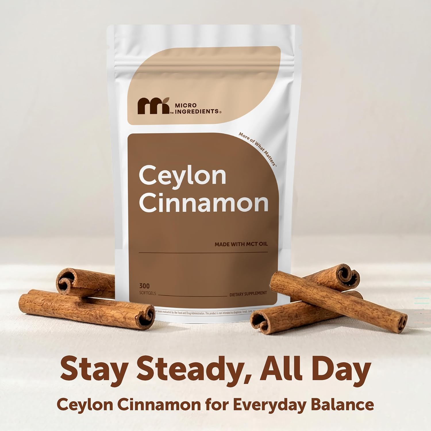 Micro Ingredients Ceylon Cinnamon, 300 Softgels | Cinnamon Supplements with MCT Oil | Non-GMO, Gluten Free
