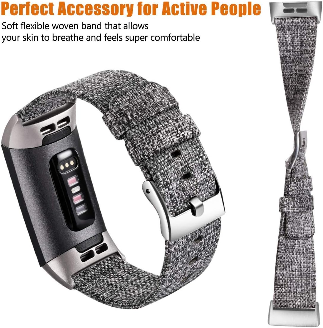 Maledan Compatible with Charge 4/ Charge 3/ Charge 3 SE Bands for Women Men, Soft Woven Fabric Replacement Band Accessory Strap, Charcoal, Small Size