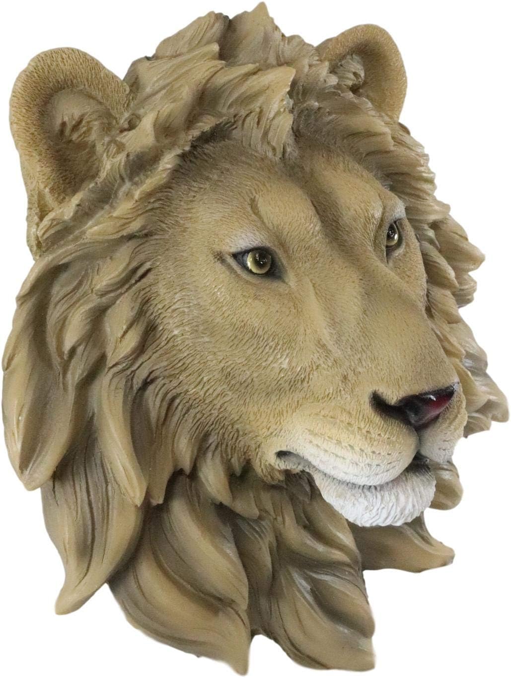 Ebros Simba Safari King Of The Jungle Lion Head Wall Decor Plaque 9.25"Tall Taxidermy Art Sculpture Alpha Pride Lions Hanging Bust Plaques
