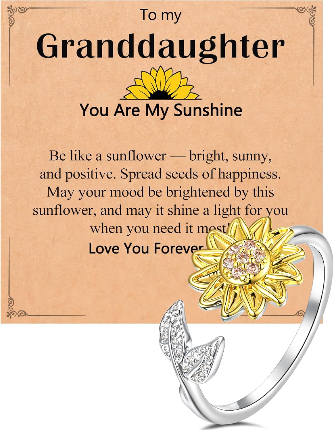 Valentines Gifts for Teen Girls Cute Sunflower Adjustable Ring Trendy Stuff for Teen Girls & Women Birthday Gifts