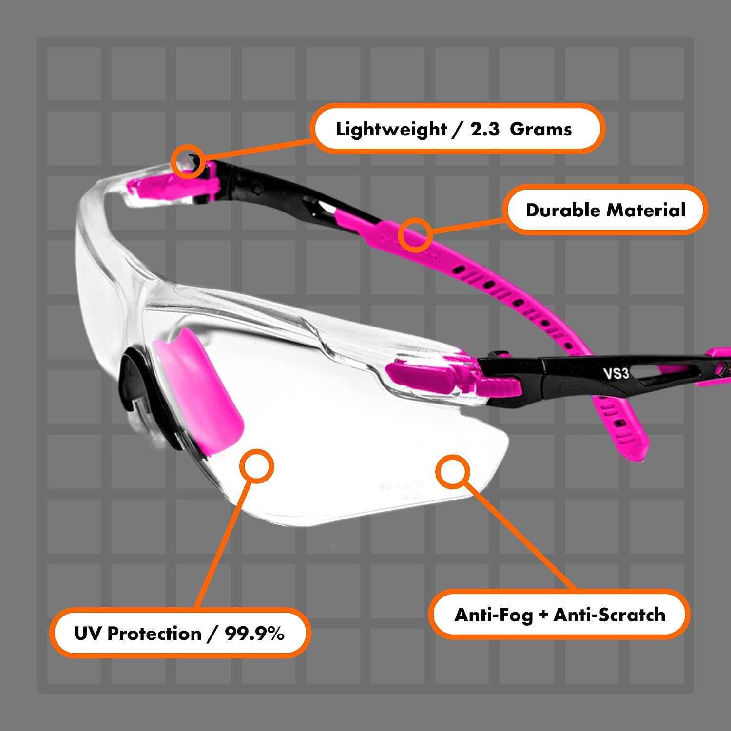 OPTIFENSE™ VS3 Anti Fog, Premium CLEAR/TINTED Safety Glasses, ANSI Z87+ (Click for frame/lens option)