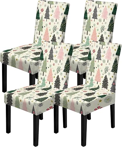 ANNA QUEEN Colorful Tree Dining Chair Covers Set of 4,Playful Festive Stretch Sl