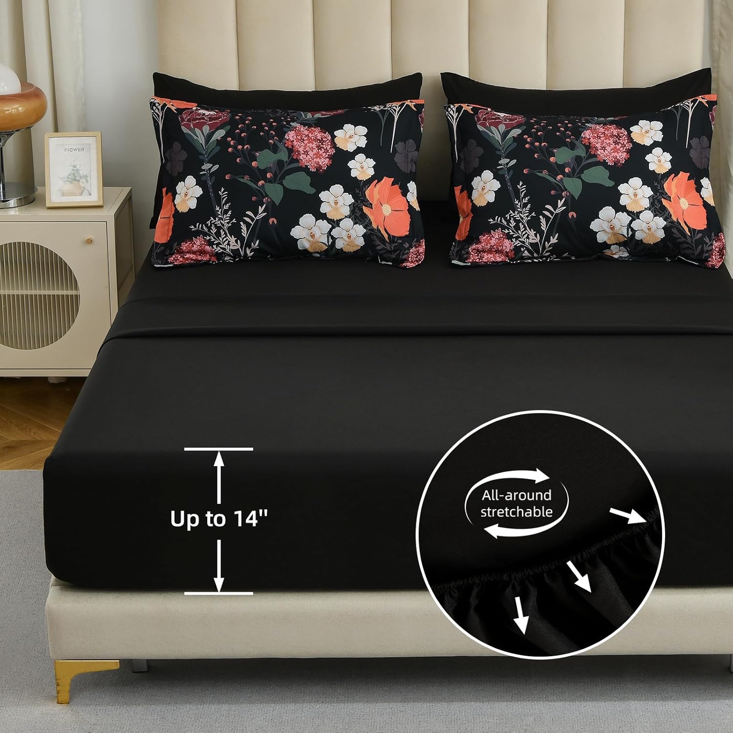 Yiran Black Red Floral Comforter Set King Size, 7 Piece Winter Comforter Bedding Set, Farmhouse Bed in a Bag, Soft Microfiber Complete Bedding Set with Sheets for All Season - Image 6