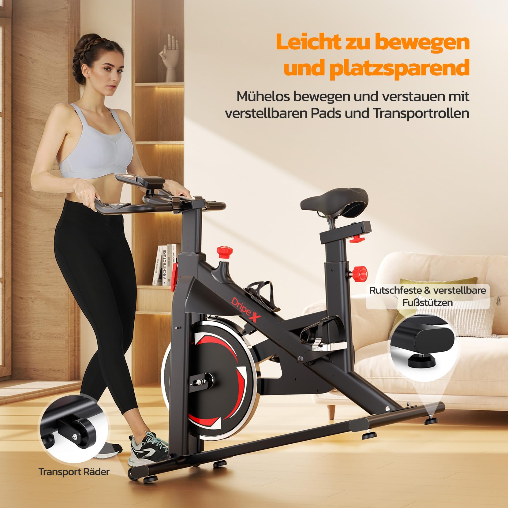 Dripex Heimtrainer Fahrrad mit Magnetischem Widerstand, Leises Indoor Fitnessbike mit Herzfrequenzmonitor&LCD Monitor, Stationäre Fahrräder für zu Hause mit 8KG Schwere Schwungrad, Max.150kg