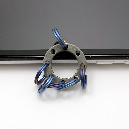 Titanio Accesorios EDC UFO UNI-FLEX Organizador Llavero+6pcs 0.472 in Ti Micro Anillo Anodizado Azul, Ti Color, azul anodizado