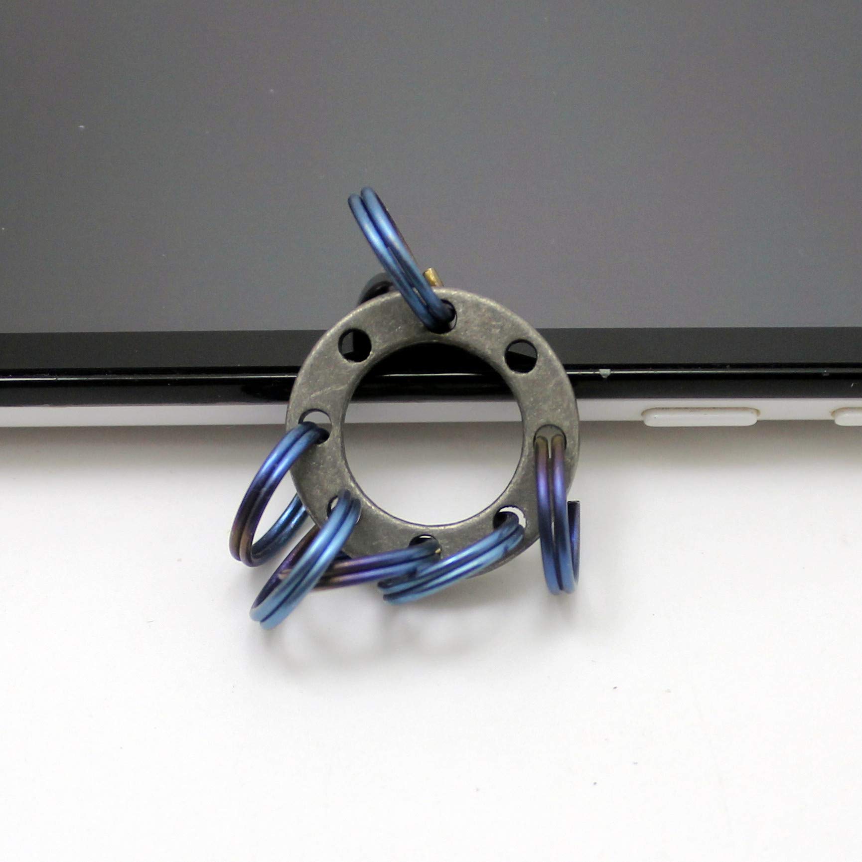 TIKING Titanium Accessories EDC UFO UNI-FLEX Organizer Keyring+6pcs 12mm Ti Micro Ring Anodized Blue