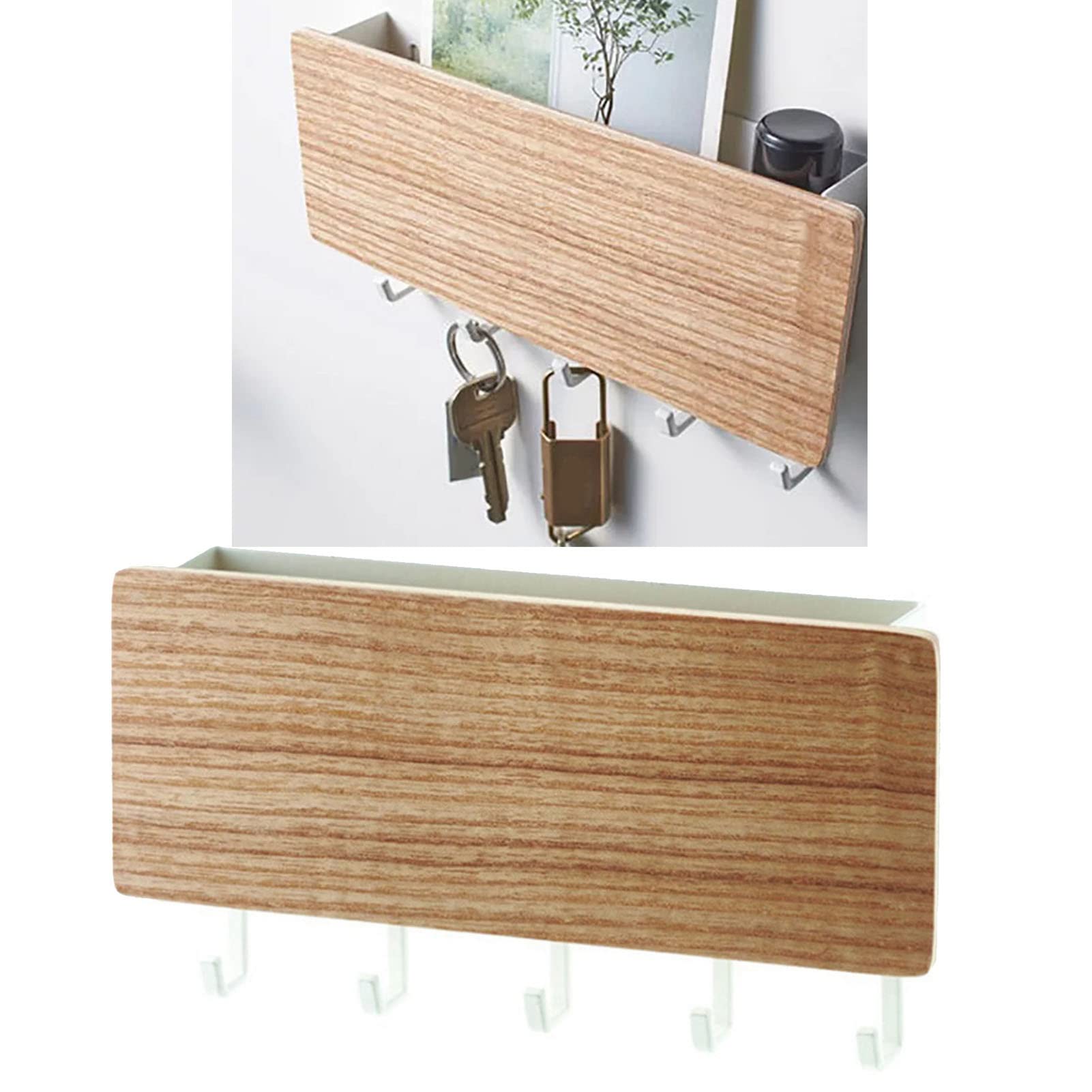 Sleutel opberger - Sleutelrek voor de hal - Hout & metaal - 32x24x6 cm