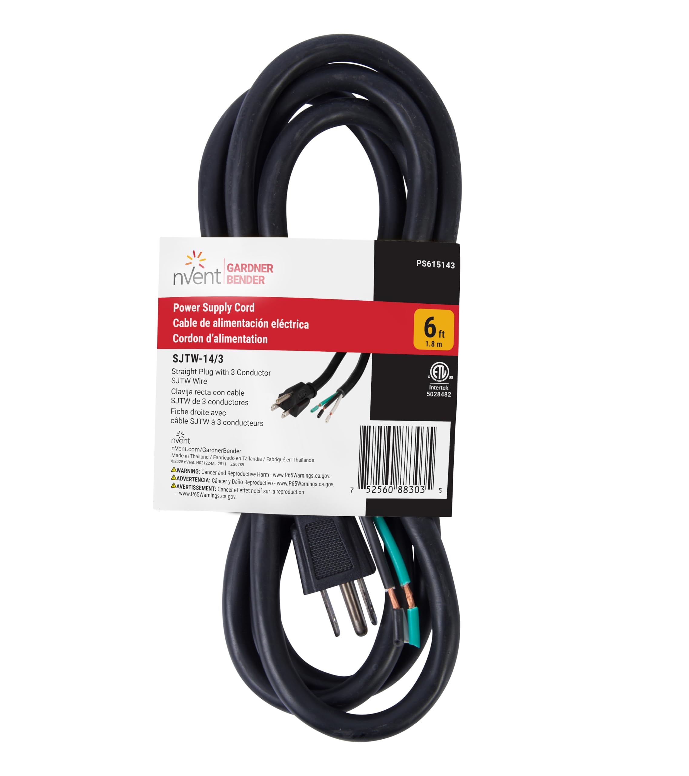 nVent GARDNER BENDER PS615143 6 ft Replacement Appliance Power