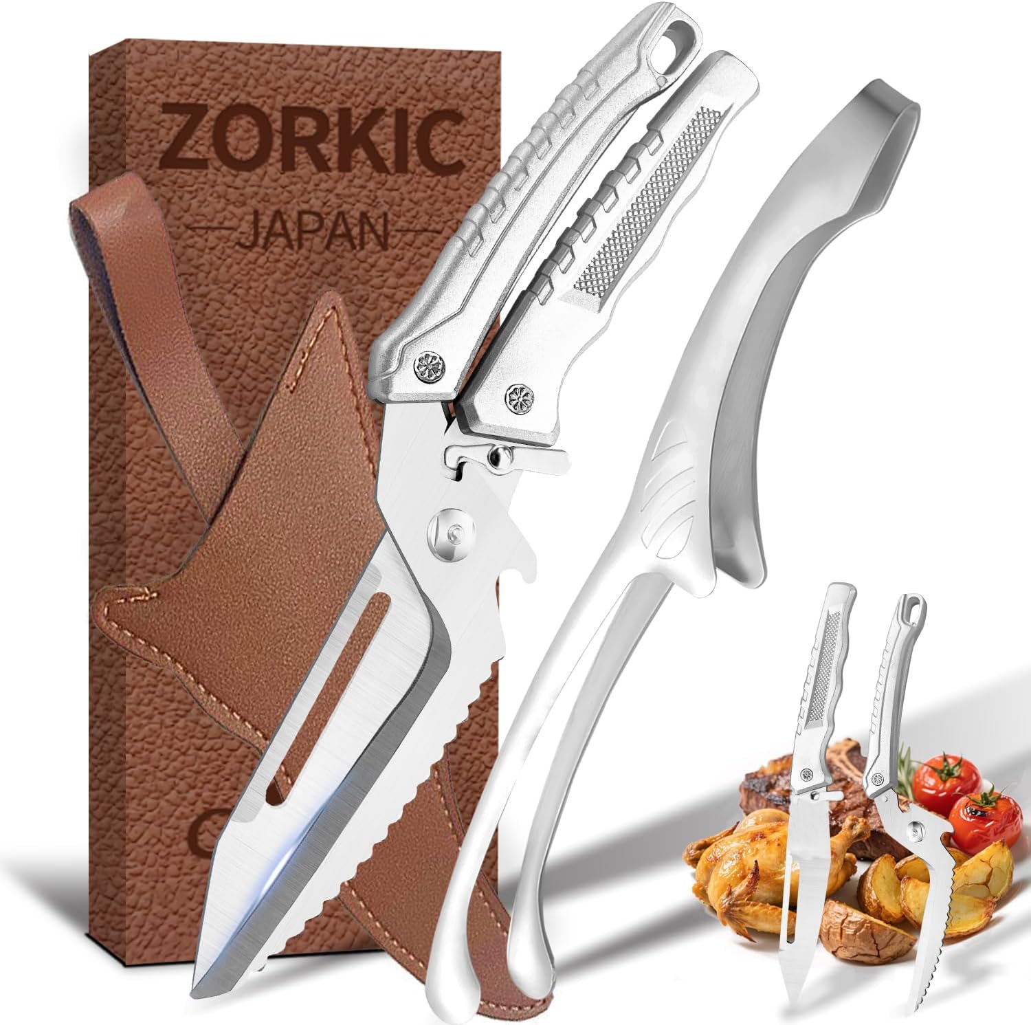 Poultry Shears, Japan Kitchen Scissors for Food, All Purpose Heavy Duty for Chicken , Meat, Quail, Fish, Turkey, Vegetables, Stainless Steel Cooking Aid Scissors, Dishwasher Safe PVC handle
