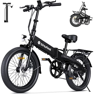 isinwheel U5 Pro Road E Bike for Adults Electric Bike with Front Suspension, 48V 500W Folding Ebikes for Adults, Aluminum Frame, 7 Speed Gear, 20mph Foldable Electric Bicycles, 20" Fat Tire Ebike - Amazon product rated Grade A