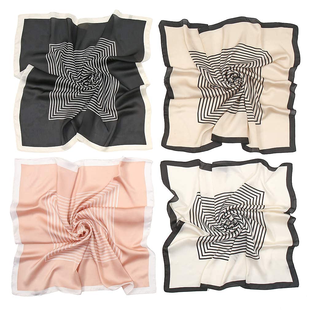 KAVINGKALY 4 Sciarpe Satinate Per Capelli 70x70cm – Foulard Quadrati In Seta Donna - 3