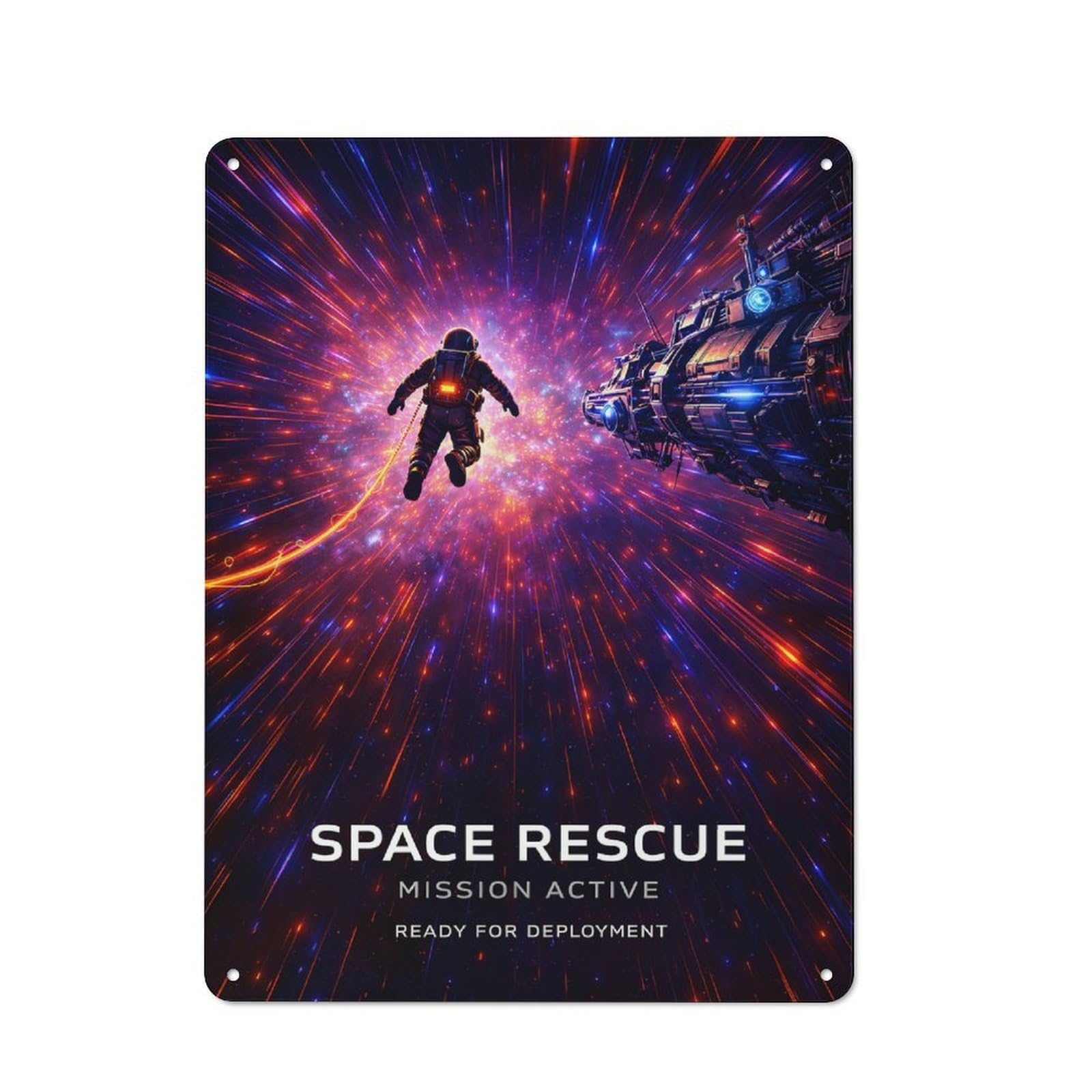 Junmoney Style-12 Vintage Vintage Metal Sign 40X30cm Featuring Astronaut And Spaceship In Cosmic Nebula, Restaurant Wall Art For Takeaway, Bar, Kitchen Or Counter Area