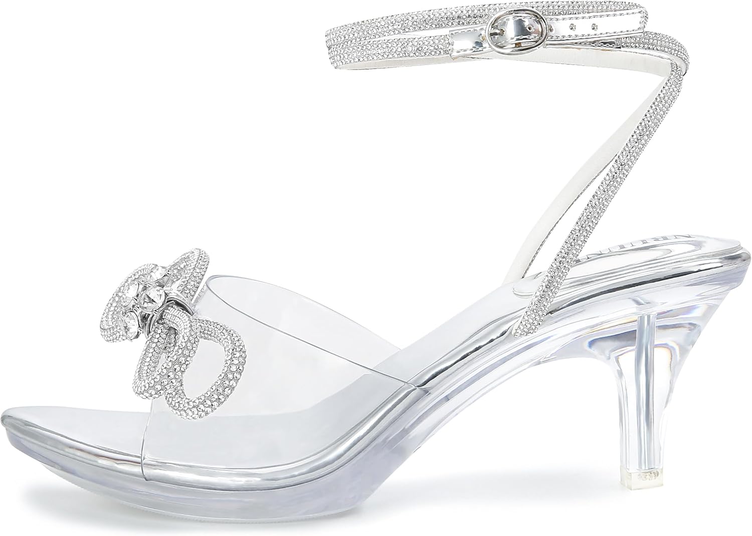 NBUUNBU Rhinestone Bowknot Strappy Clear Heels for Women - Ankle Strap Platform Sandals With Transparent High Heel - Sexy Crystal Slingback Stiletto Open Toe Comfy Party Wedding Shoes Mules Pump - Image 3