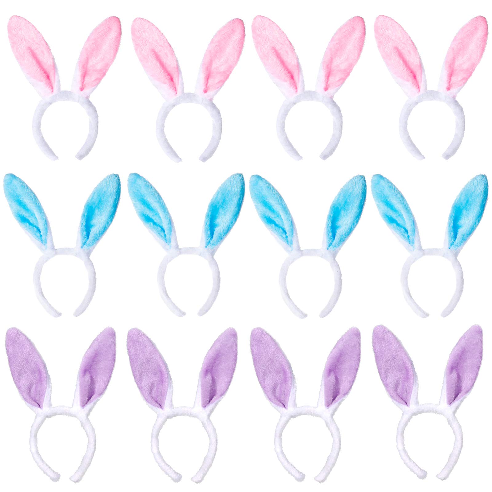 XIMISHOP 12pcs Bunny ears, Plush Bunny Rabbit Ear Headband Hairband for Woman Kids for Easter Party Favor(11.81inch length)