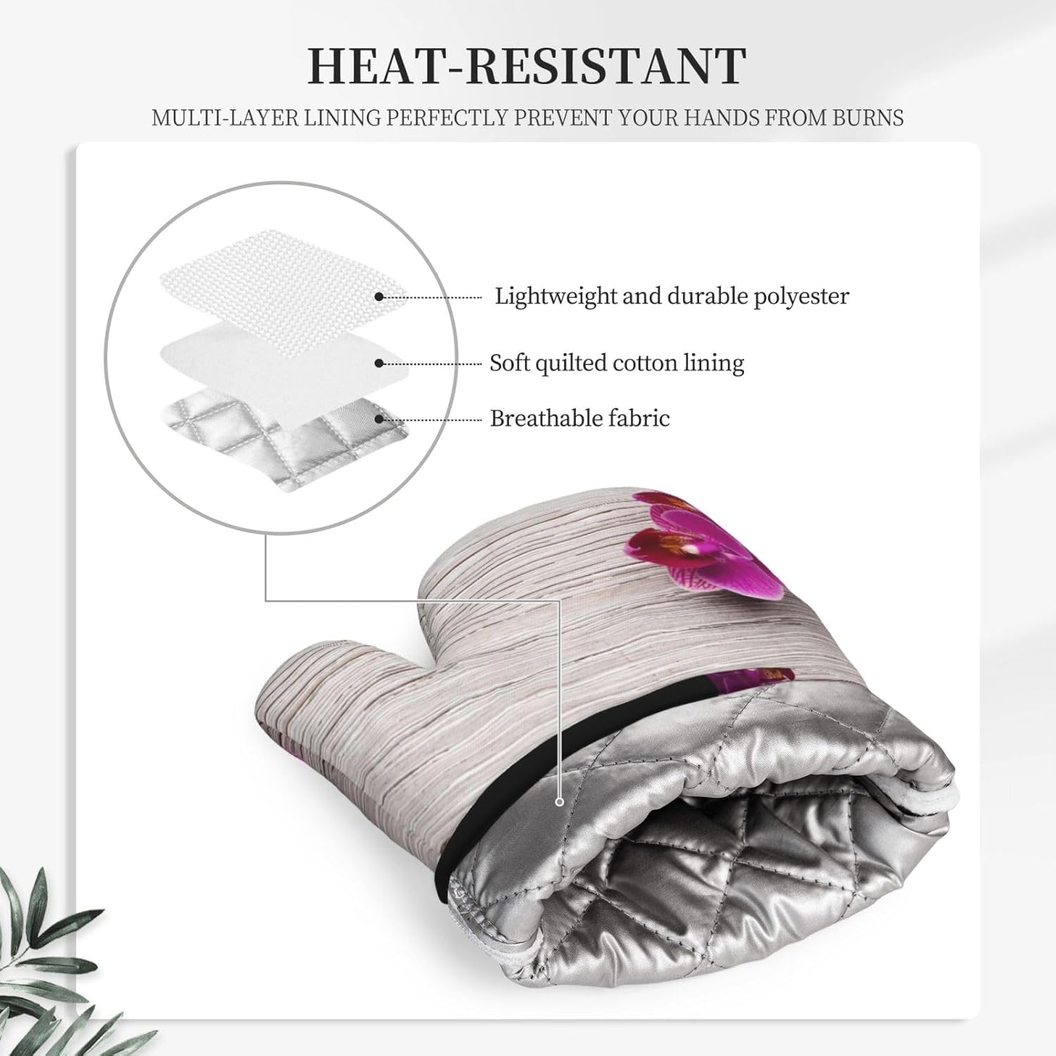 Flower Wooden Oven Mitts and Pot Holders Set of 4 Heat Resistant Kitchen Gloves with Silicone Palm Hot Pads for Baking Cooking Grilling BBQ