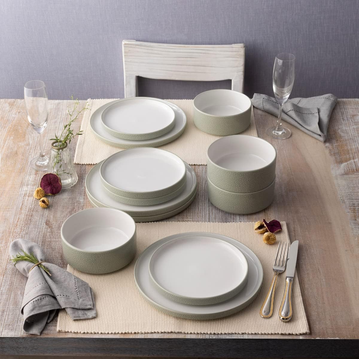 Noritake ColorTex Stone Sage 12-Piece Dinnerware Set, Service for 4