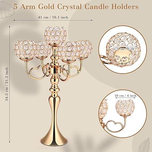 Miniatura 2 de Nuenen Paquete de 1 centro de mesa de cristal con 5 brazos de 21.5 pulgadas de alto, elegantes centros de mesa para mesa para el hogar, boda