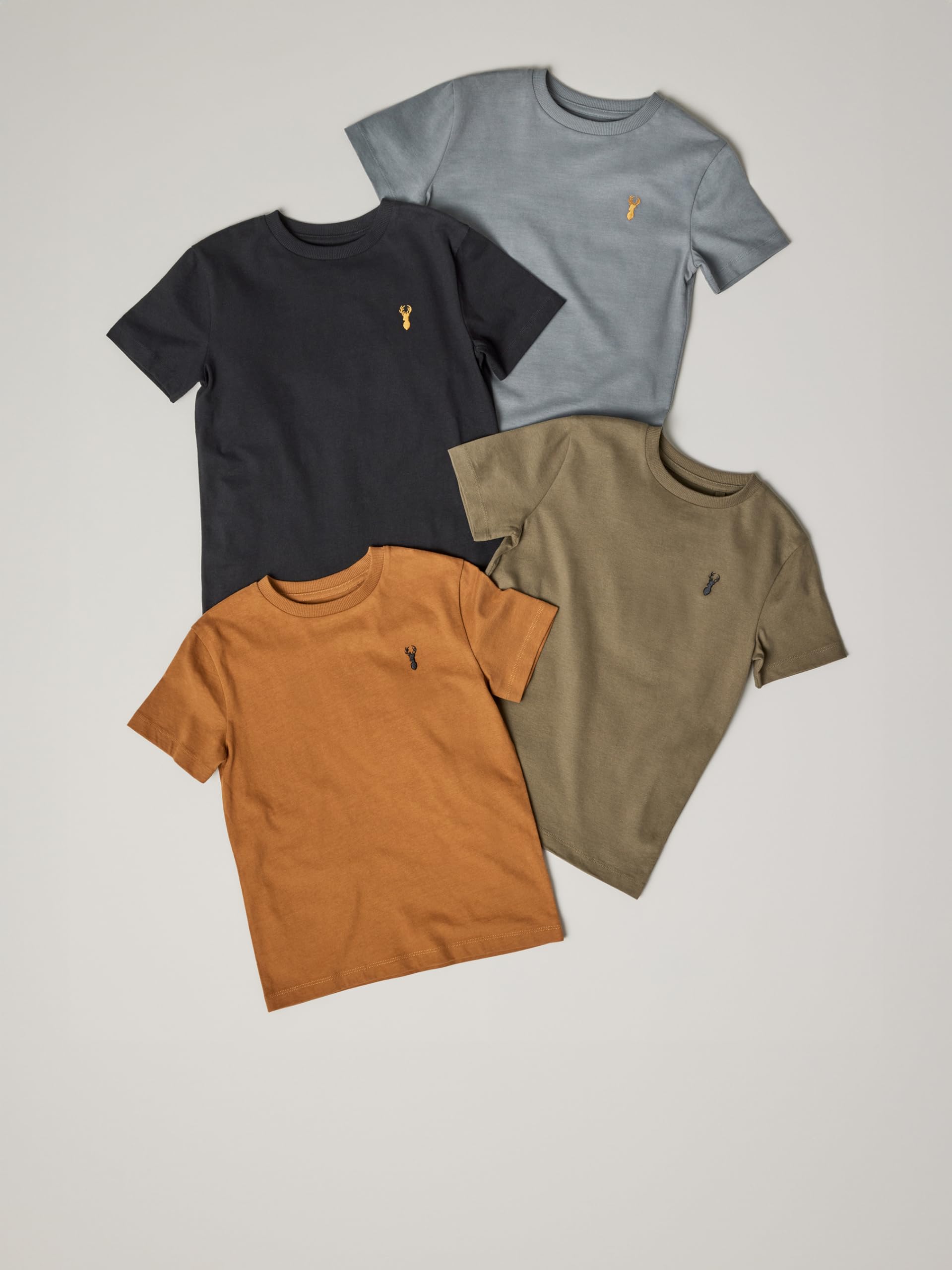 NEXT Garçon T-Shirt à Manches Courtes et cerf brodé, Lot de 4