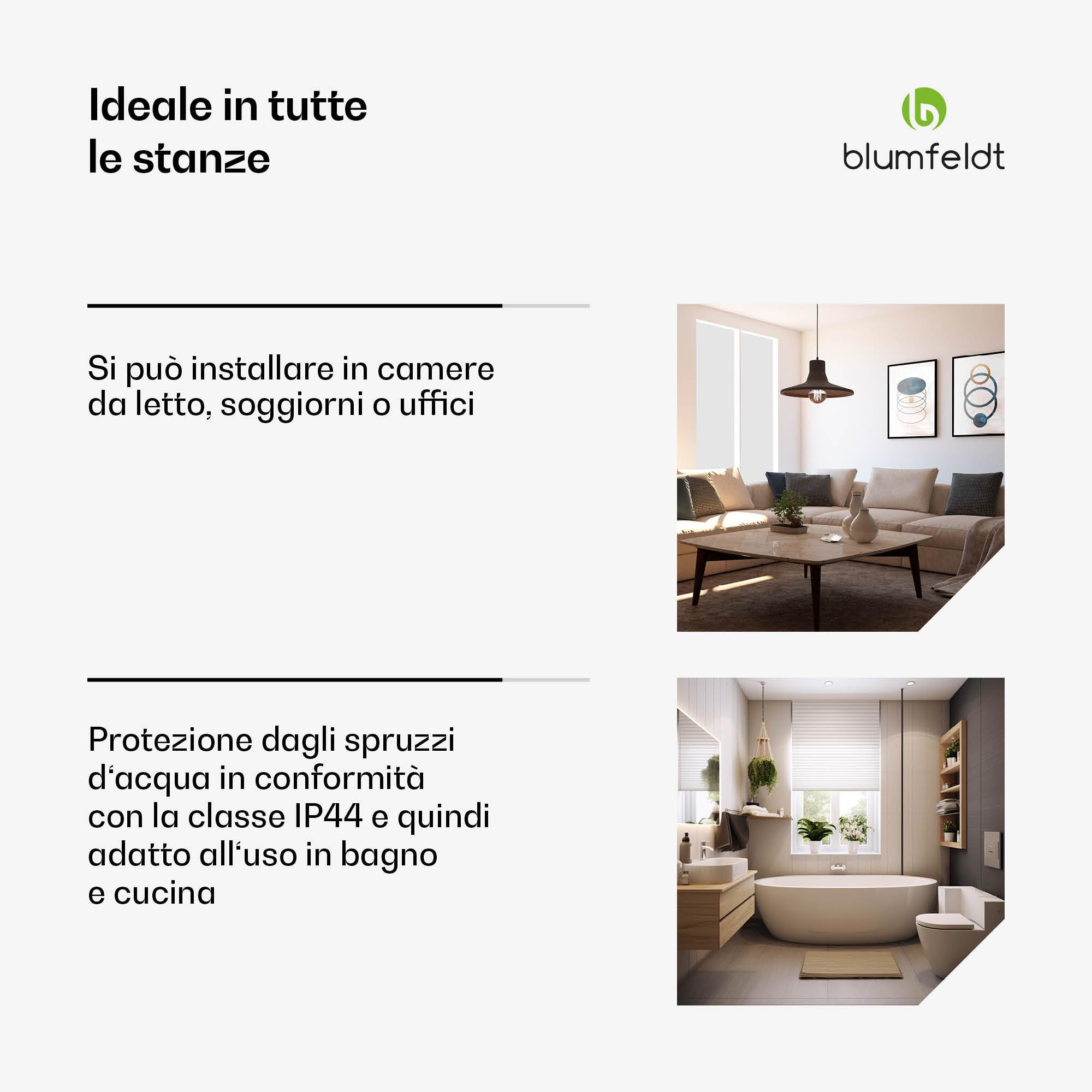 Blumfeldt - Pannello Radiante a Infrarossi, 350W – Montaggio a Parete, Controllo WiFi, IP44, Termostato Integrato, Timer 24h, Efficienza Energetica del 99%, Design in Legno, per Riscaldamento Rapido