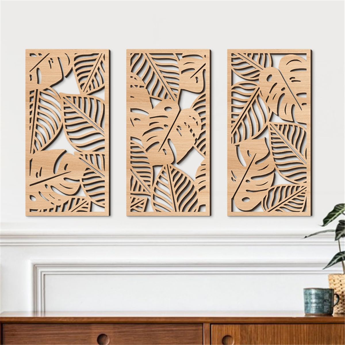 seaNpem Arte geométrico de madera para pared, paneles modernos de escultura de pared de madera con arte hueco 3D, decoración colgante abstracta de granja para sala de estar, dormitorio, hogar, oficina